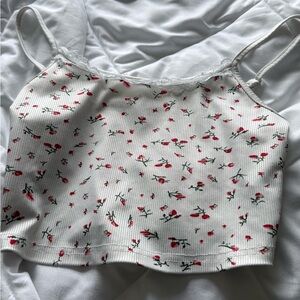 SHEIN White and Red Floral Camisole